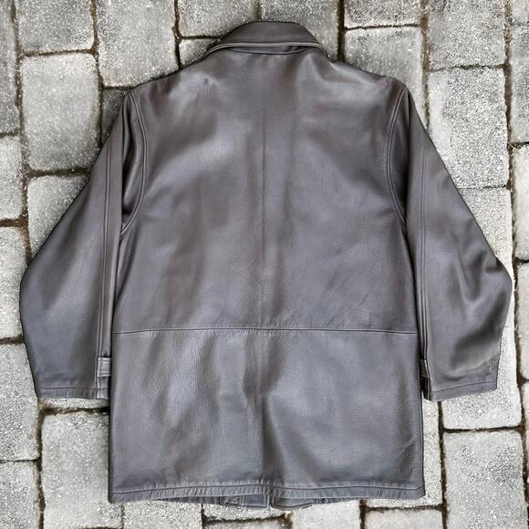 Eddie Bauer Full Length Heavy Genuine Leather Jacket Men M Brown Lined Car Coat - Picture 4 of 10